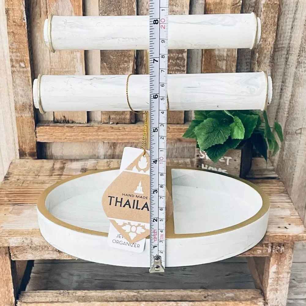 NWT Made in Thailand Gorgeous jewelry holder Organizer with 2 rods & Oval Tray